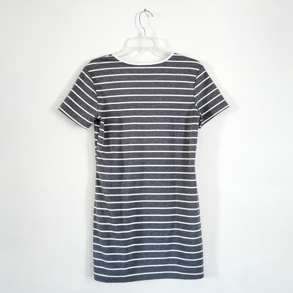 TOBI Gray & White Striped T Shirt Dress Ringer Short Sleeve Cotton Mini‎ // S - Picture 4 of 13